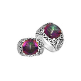 Sterling Silver Balinese Mystic Quartz Ring With Artistic Scroll Pattern Design